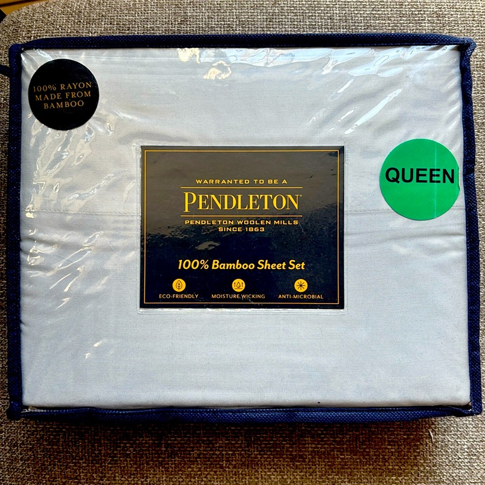 Pendleton Queen Sheet Set 100% Bamboo Blue Gray Color